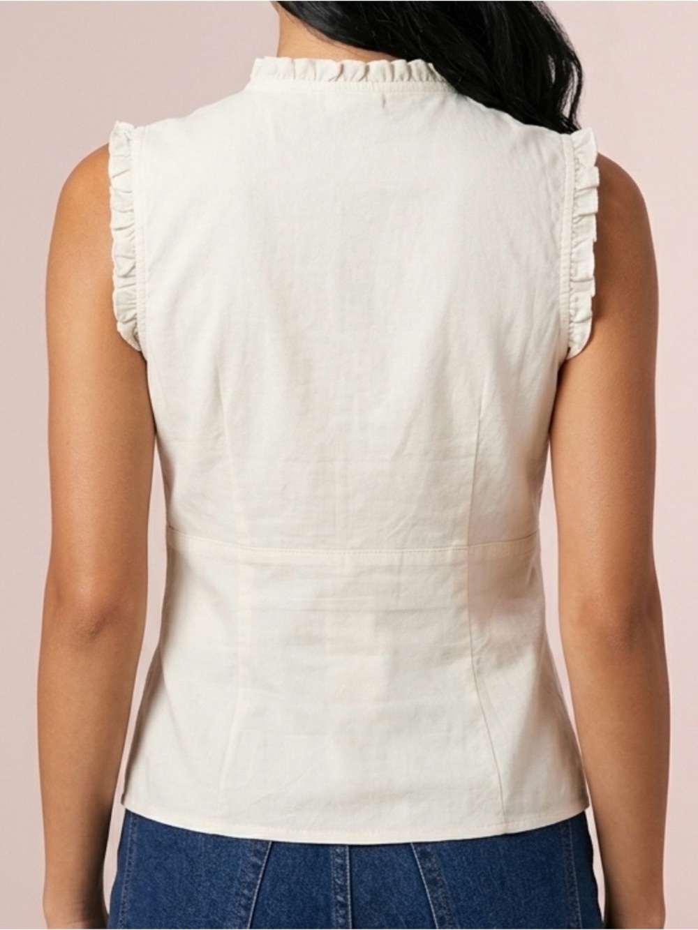 NOTICE Cream Ruffle Trim Sleeveless Button-Front Top - Picture 4 of 5